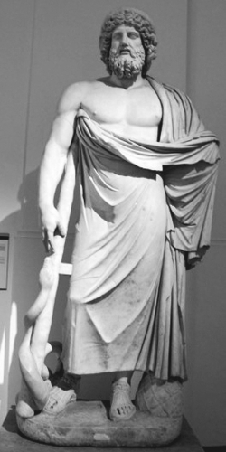 아스클레피오스. 그리스 신화에 나오는 의술의 신으로 로마 신화의 아이스쿨라피우스와 동일인이다. 아폴론의 아들로 켄타우로스(반인반마) 케이론에게서 의술을 배워 나중에 의술의 신으로 추앙받았다. 아스클레피오스의 상징인 신성한 뱀이 감긴 지팡이는 오늘날까지도 의사들의 상징으로 여겨지고 있다.