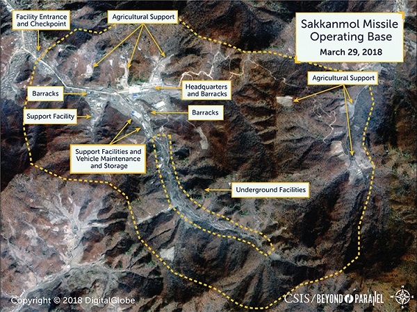 북한 황해북도 황주군 삭간몰 일대 미사일 기지를 촬영한 위성사진. 사진=국제전략문제연구소(CSIS) 홈페이지 갈무리