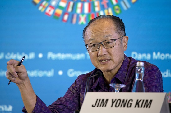 김용 세계은행(WB) 총재가 11일(현지시간) 인도네시아 발리에서 '국제통화기금(IMF)·WB 연차총회'를 앞두고 기자회견을 하고 있다.사진=연합뉴스