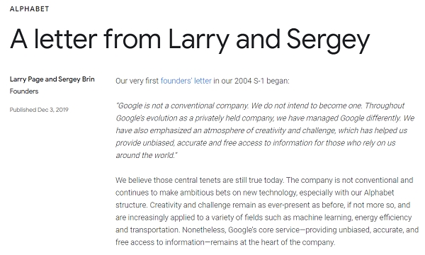 3일(현지시간) 구글 공동창업자 세르게이 브린과 래리 페이지는 직원들에게 퇴임 결정을 알리는 편지를 보냈다. 사진=구글