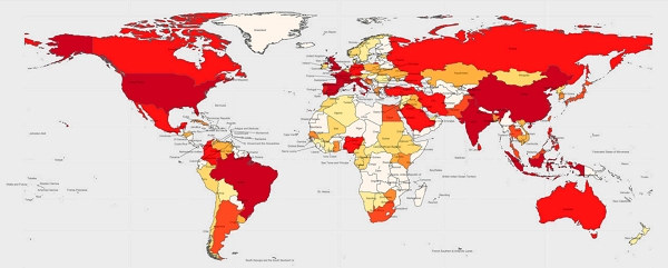 국가별 코로나19 관련 가짜뉴스 확산 빈도(1~3월). 자료=국제설사병연구소(ICDDR, B)