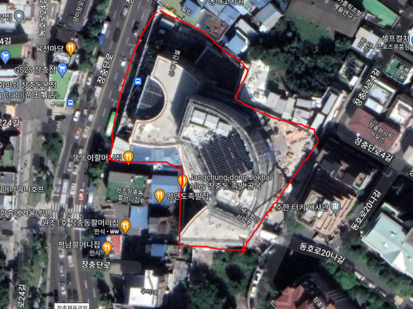 신세계 도심형 연수원 위성 사진. 빨간 선으로 표시된 건물 [사진=구글맵/뉴스로드]