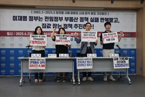 경실련 관계자들이 기자회견을 하는 모습 [사진=경실련]